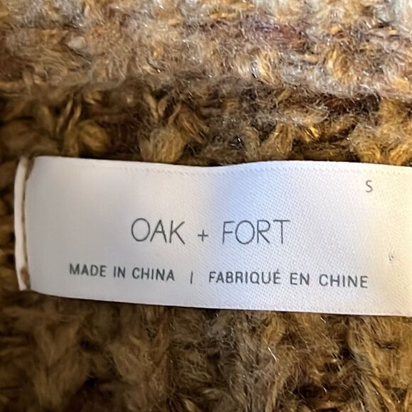 Oak & Fort Brown/Camel Drop Shoulder Crew Neck Boxy Cropped Sweater Size S - Picture 9 of 10